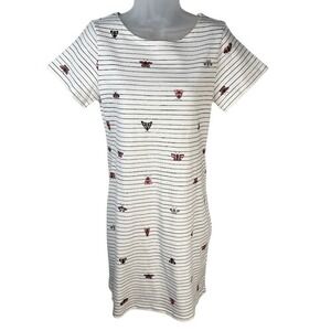 Joules Riviera Stripe Butterfly T-Shirt Dress White Cotton Size 6